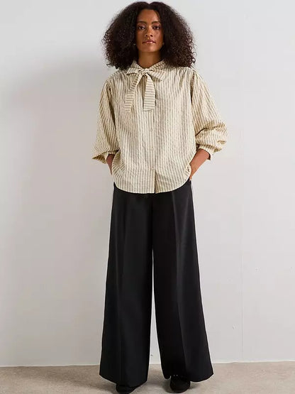 V by very Stripe Tie  Balloon Sleeve Blouse Cream