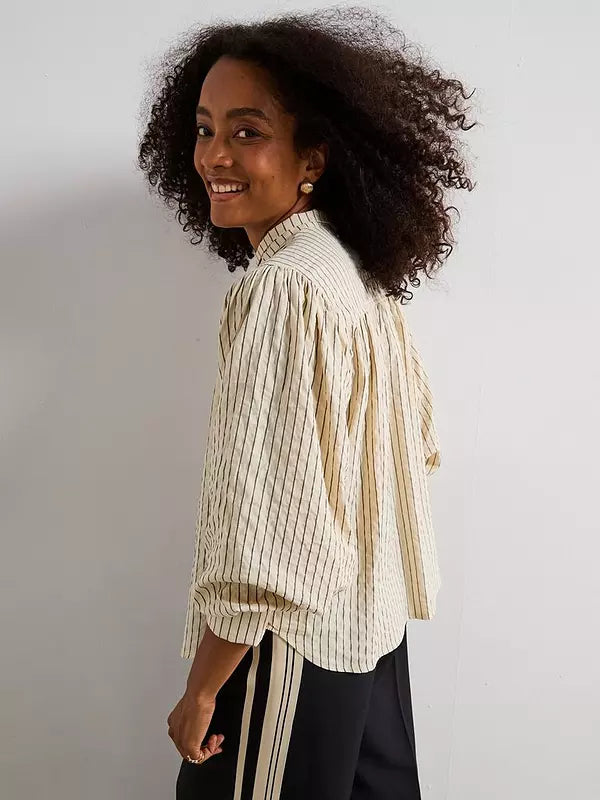 V by very Stripe Tie  Balloon Sleeve Blouse Cream
