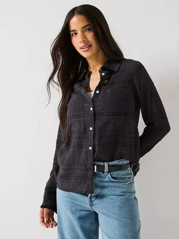 Fringe Collar Blouse Black