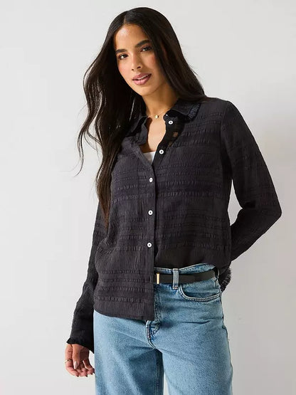 Fringe Collar Blouse Black