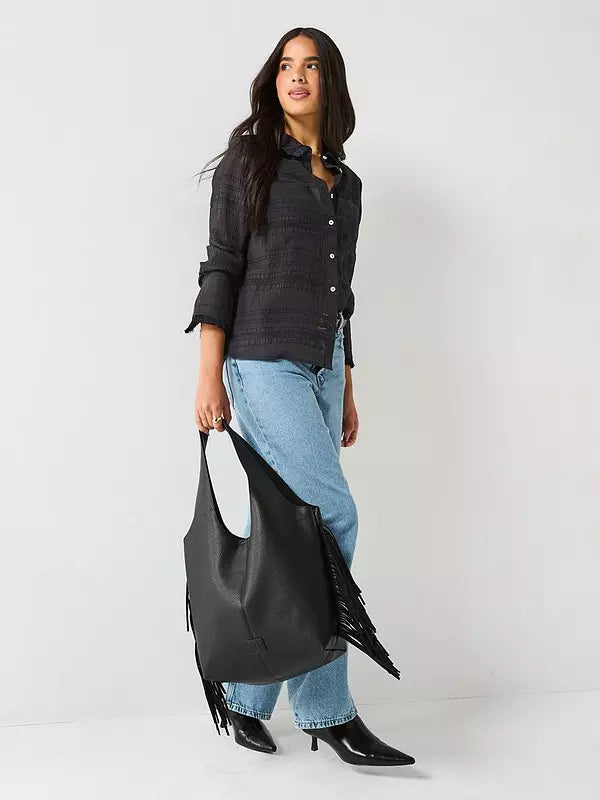 Fringe Collar Blouse Black
