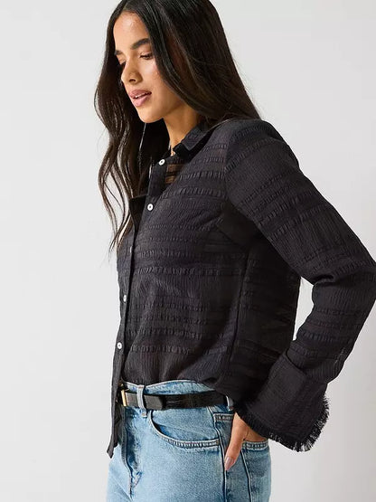 Fringe Collar Blouse Black