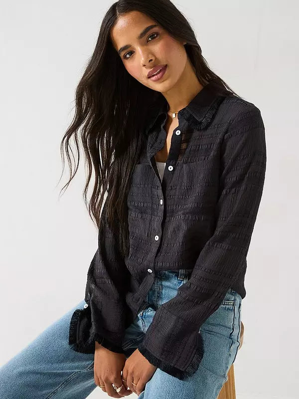 Fringe Collar Blouse Black