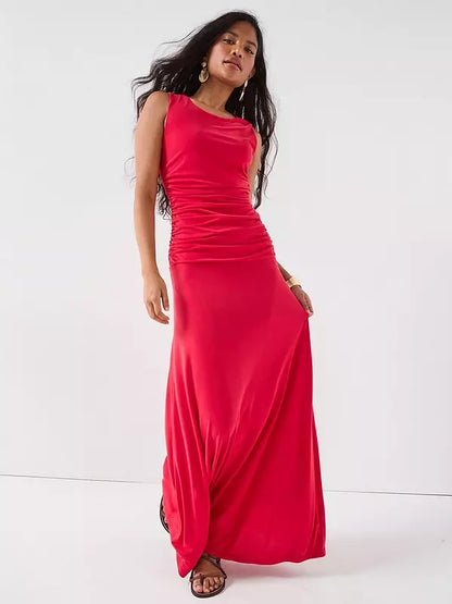 Drape Ruched Detail Dress - Red