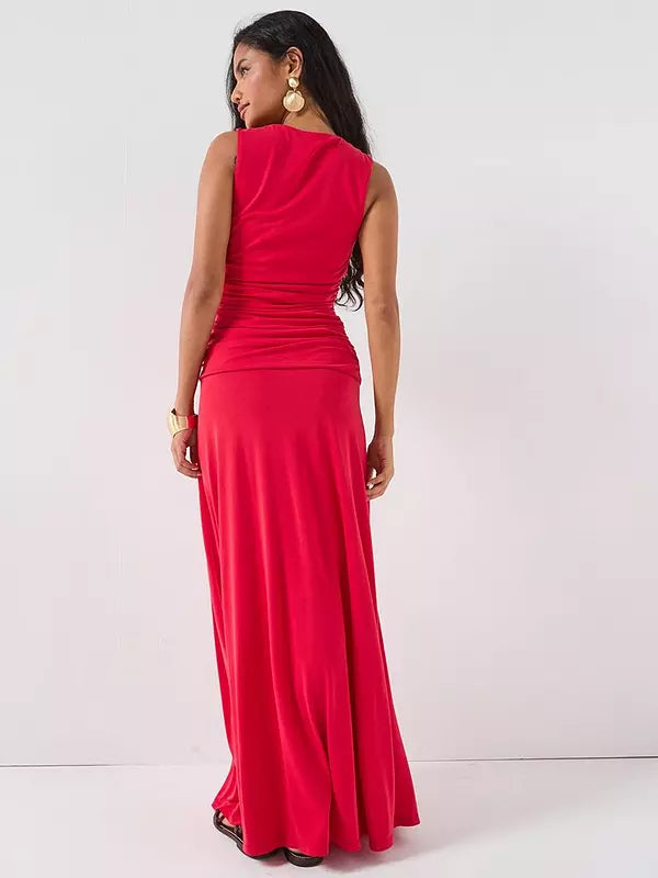 Drape Ruched Detail Dress - Red