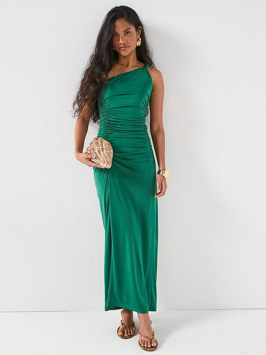 Draped Twist Shoulder Dress Green