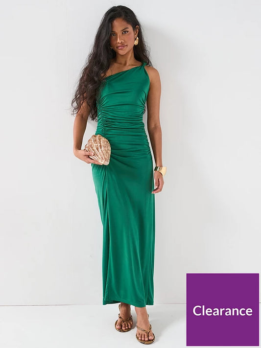 Draped Twist Shoulder Dress Green
