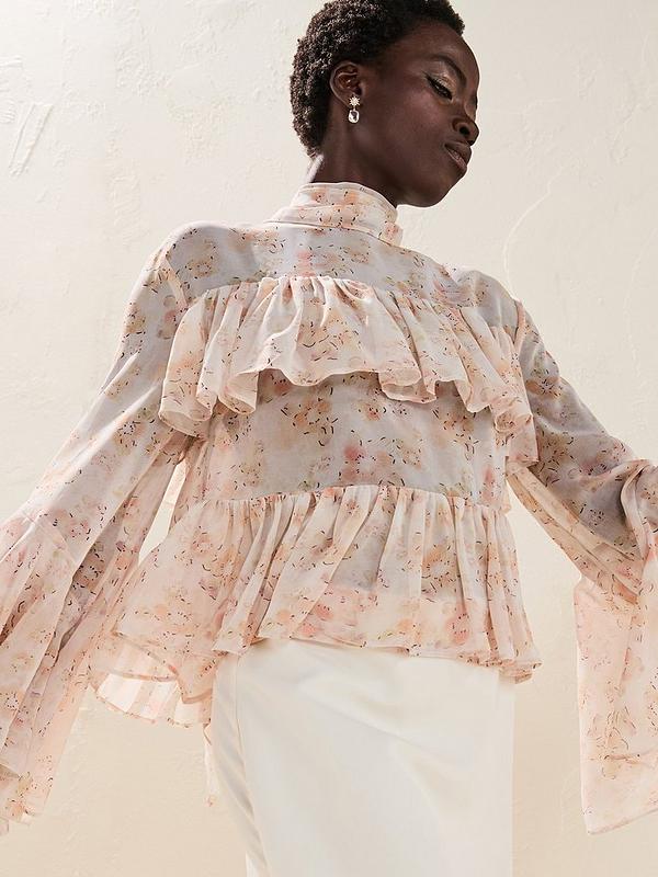 V by Very Floral Frill Blouse - Print