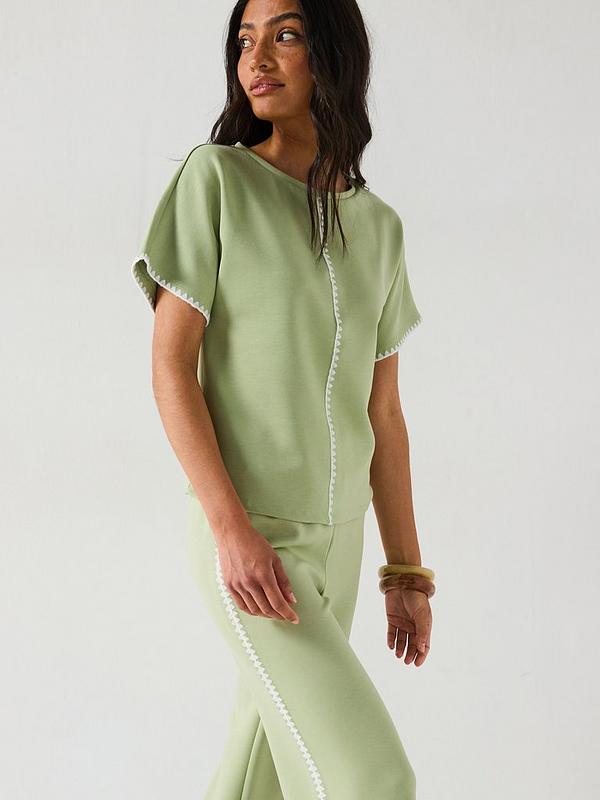 Soft Touch Whipstitch Sleeveless Sweatshirt Top Co-Ord - Sage