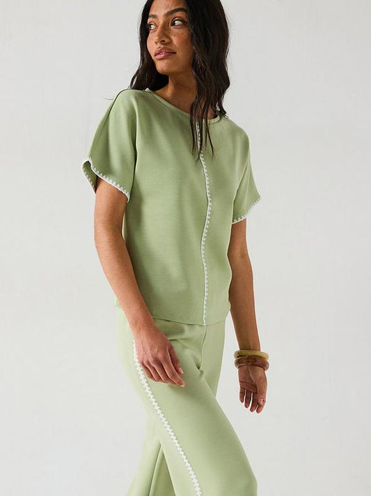 Soft Touch Whipstitch Sleeveless Sweatshirt Top Co-Ord - Sage