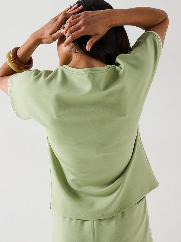 Soft Touch Whipstitch Sleeveless Sweatshirt Top Co-Ord - Sage