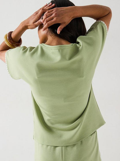 Soft Touch Whipstitch Sleeveless Sweatshirt Top Co-Ord - Sage