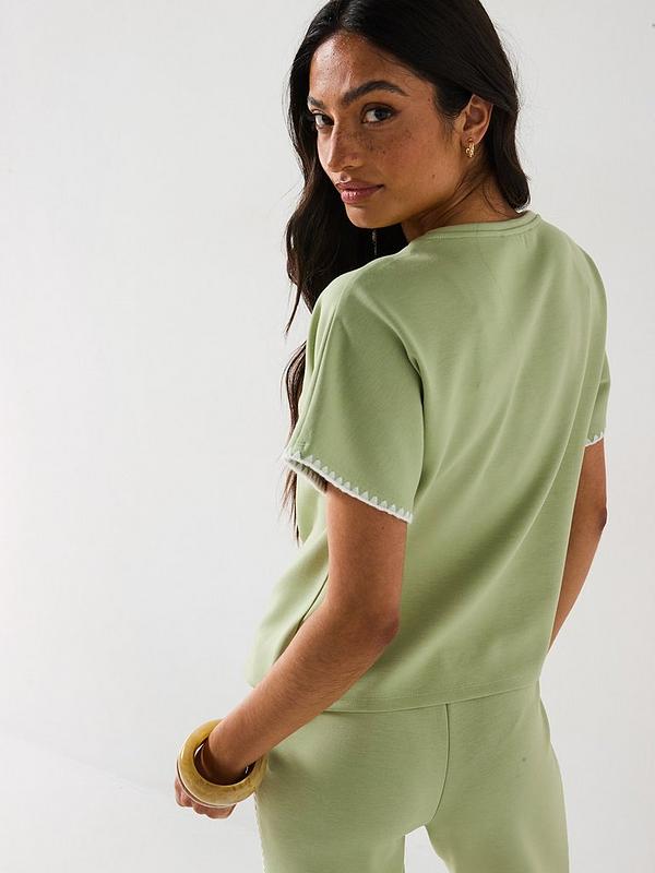Soft Touch Whipstitch Sleeveless Sweatshirt Top Co-Ord - Sage