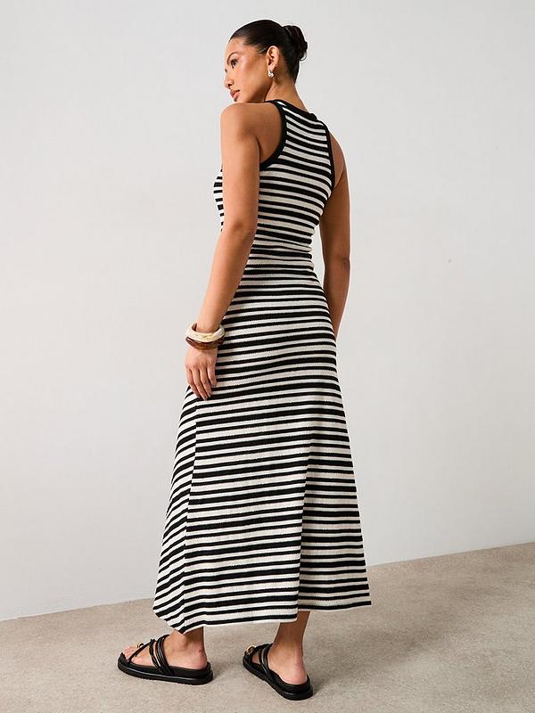 V by Very Stripe Asymmetric Waist Midaxi Dress - Black