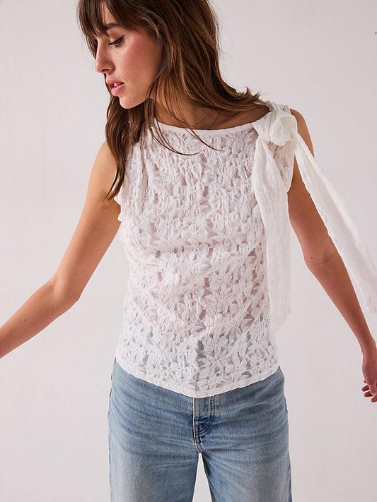 Lace Tie Detail Top - White