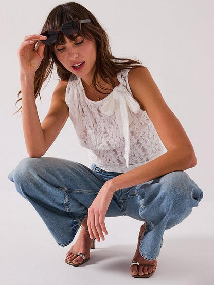 Lace Tie Detail Top - White