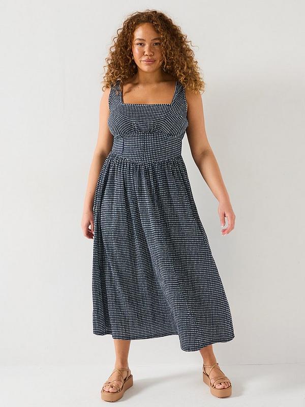 V by Very Curve Gingham Corset Detail Midaxi Dress