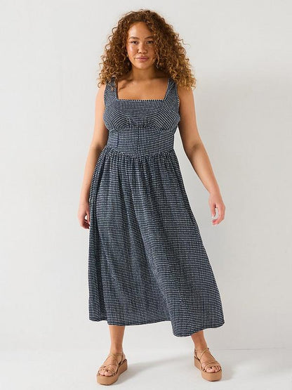 V by Very Curve Gingham Corset Detail Midaxi Dress
