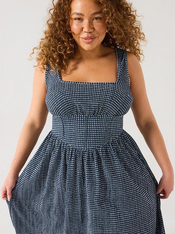 V by Very Curve Gingham Corset Detail Midaxi Dress