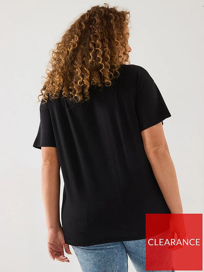 V by Very Curve Diamante Floral Motif T-Shirt - Black