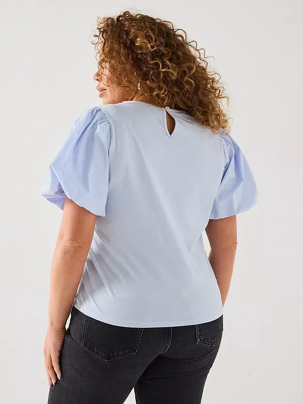 V by Very Curve Puff Sleeve 3D Floral Top - Light Blue