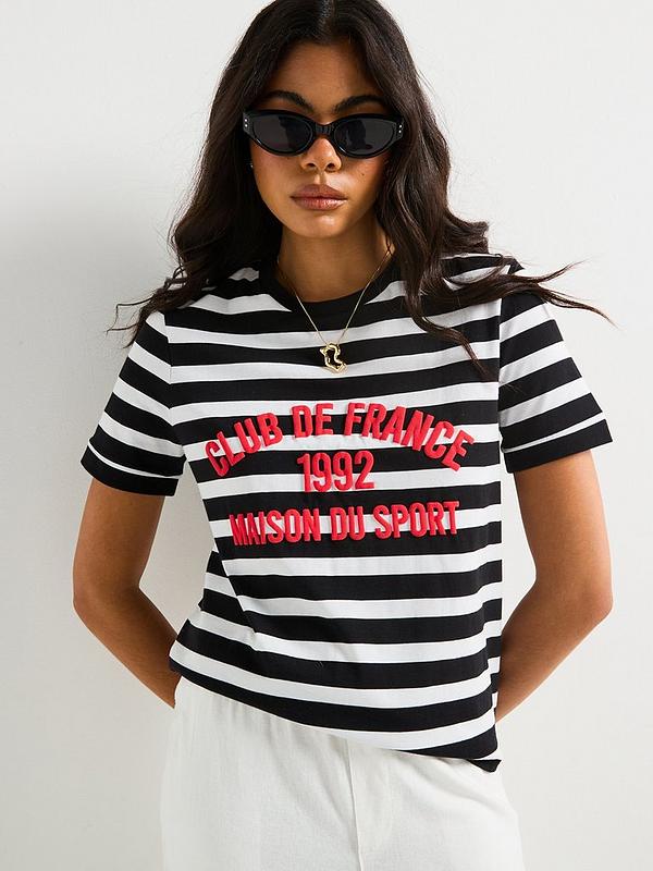 V by Very Club De France Colour Pop T-shirt - Stripe - Black