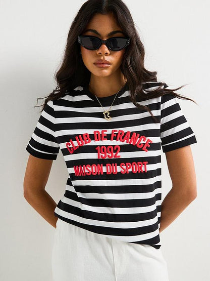 V by Very Club De France Colour Pop T-shirt - Stripe - Black