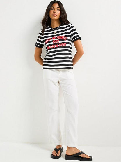 V by Very Club De France Colour Pop T-shirt - Stripe - Black