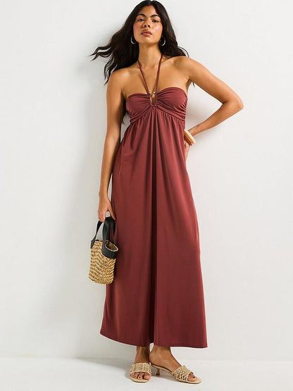 V by Very Strappy Halter Midaxi Dress - Orange