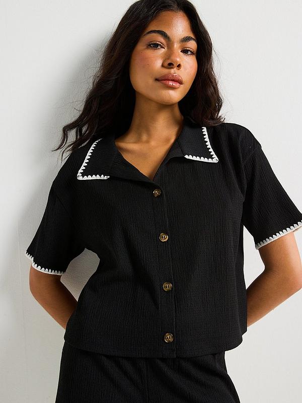 V by Very Whipstitch Button Up Shirt Co-Ord - Black