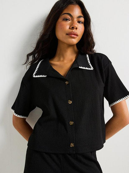 V by Very Whipstitch Button Up Shirt Co-Ord - Black