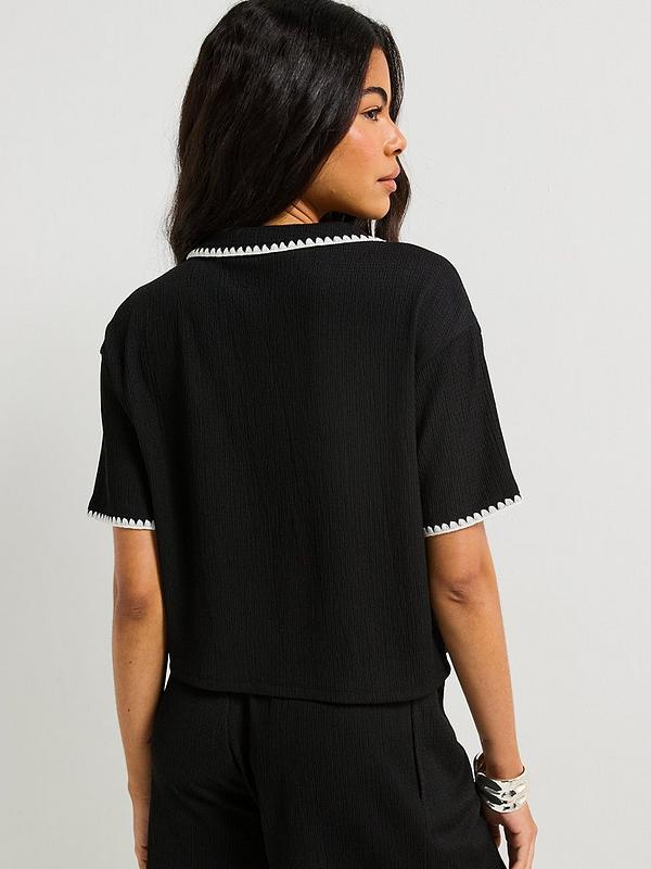 V by Very Whipstitch Button Up Shirt Co-Ord - Black