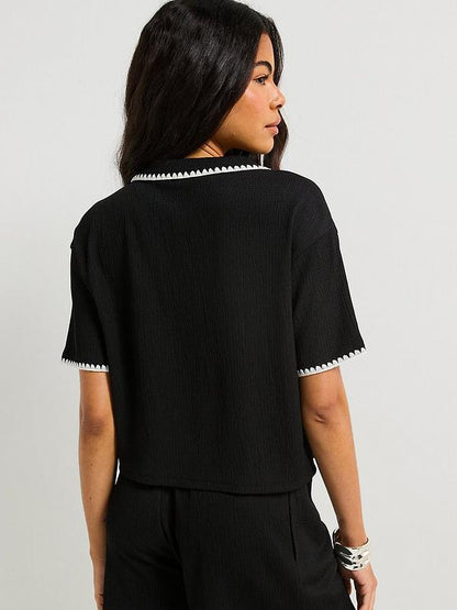 V by Very Whipstitch Button Up Shirt Co-Ord - Black