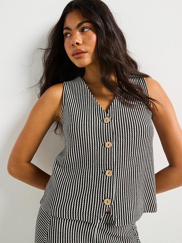 V by Very Button Up Textured Waistcoat and Trouser Set Co-Ord - Stripe