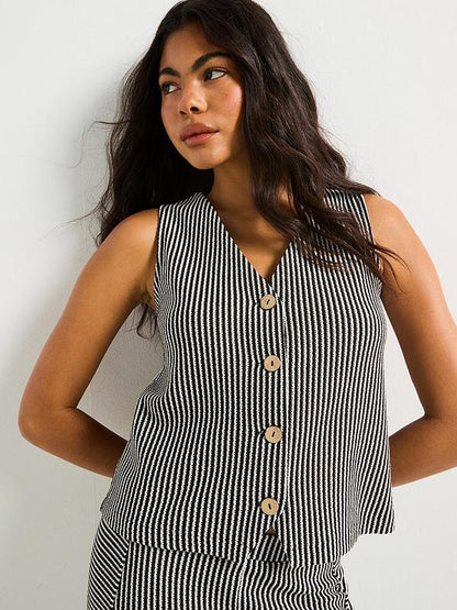 V by Very Button Up Textured Waistcoat and Trouser Set Co-Ord - Stripe