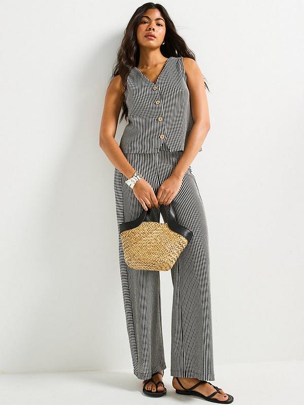 V by Very Button Up Textured Waistcoat and Trouser Set Co-Ord - Stripe