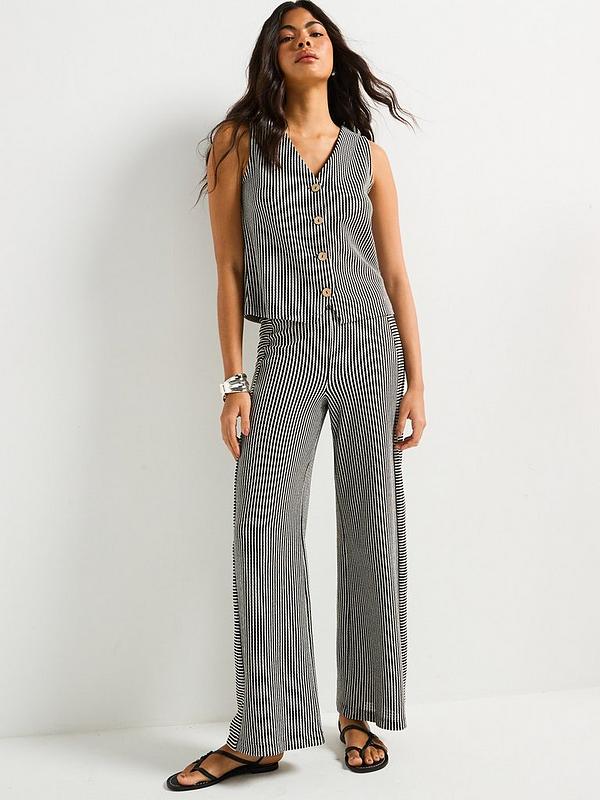 V by Very Button Up Textured Waistcoat and Trouser Set Co-Ord - Stripe
