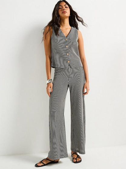 V by Very Button Up Textured Waistcoat and Trouser Set Co-Ord - Stripe