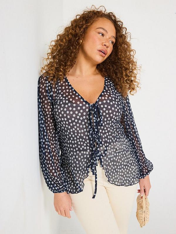 V by Very Curve Tie Detail Mesh Top - Multi