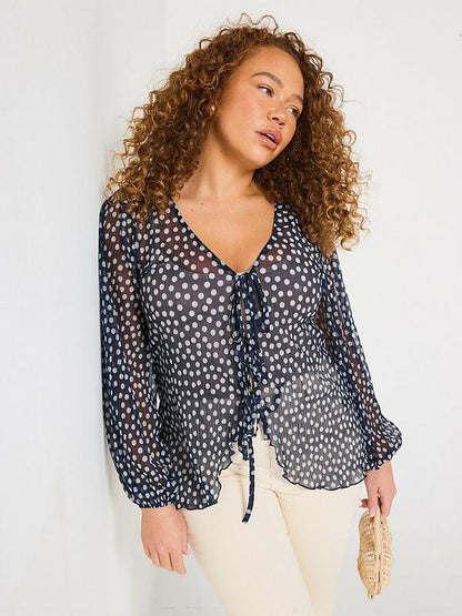 V by Very Curve Tie Detail Mesh Top - Multi