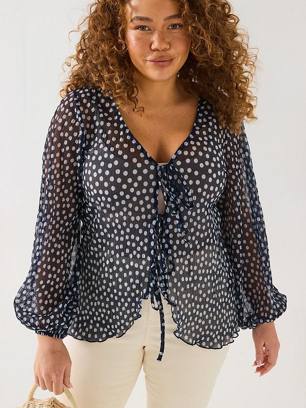 V by Very Curve Tie Detail Mesh Top - Multi