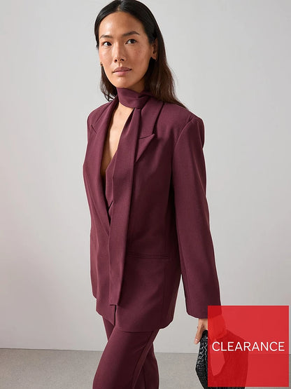 Scarf Tie Blazer-Burgundy