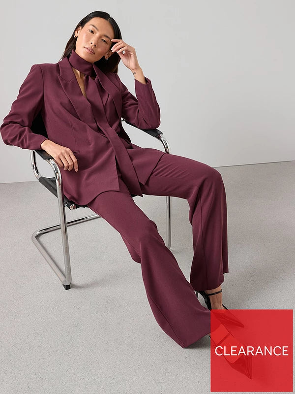 Scarf Tie Blazer-Burgundy