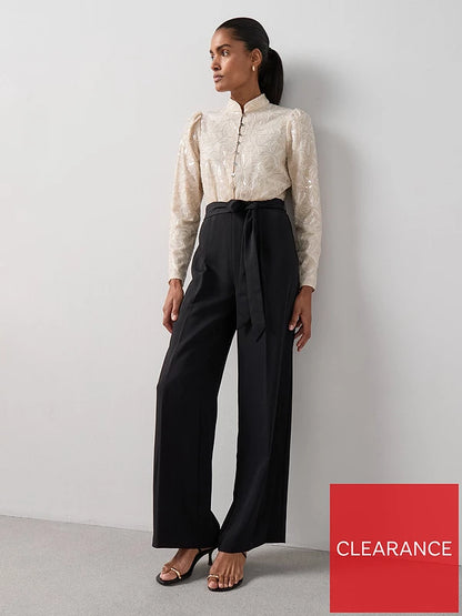 Embellished Button Through Wild Leg Jumpsuit