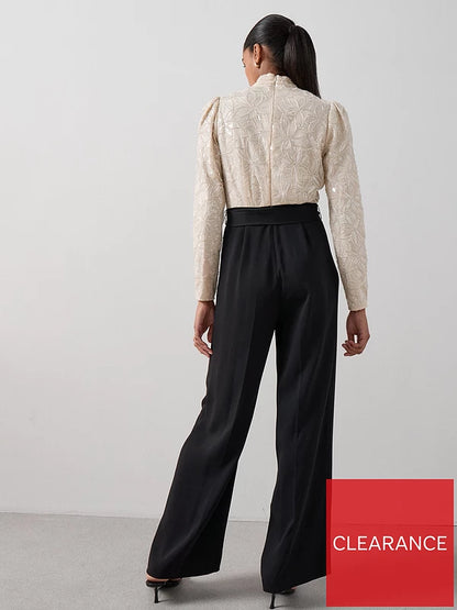 Embellished Button Through Wild Leg Jumpsuit