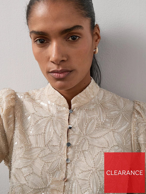 Embellished Button Through Wild Leg Jumpsuit