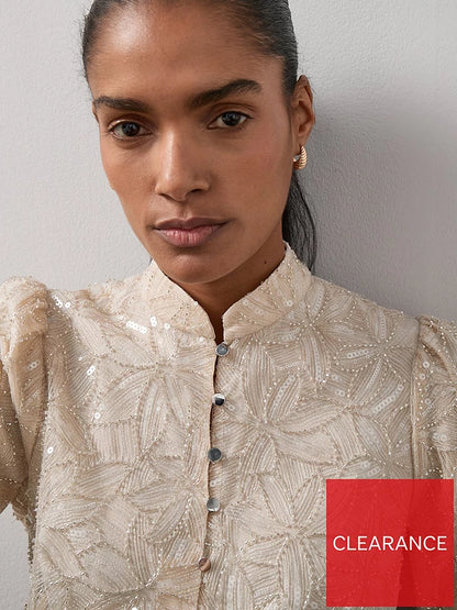 Embellished Button Through Wild Leg Jumpsuit
