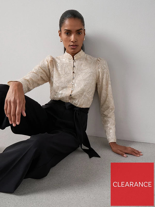 Embellished Button Through Wild Leg Jumpsuit