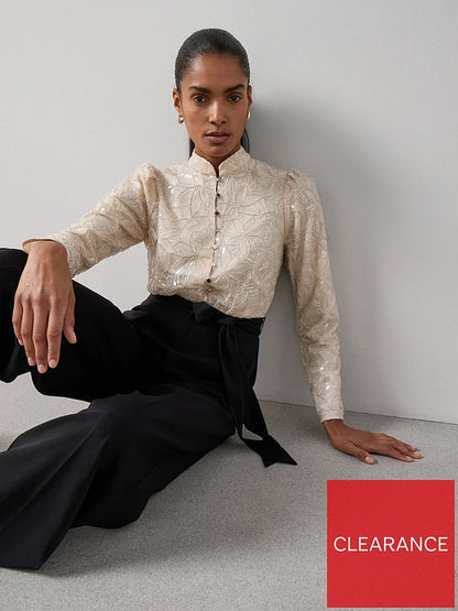 Embellished Button Through Wild Leg Jumpsuit