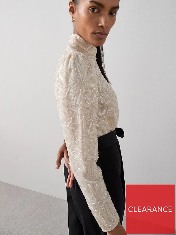 Embellished Button Through Wild Leg Jumpsuit